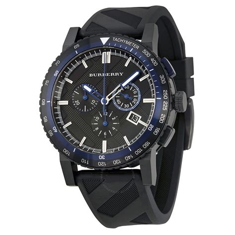 Burberry The City Chronograph Black Dial Black Rubber Men's 